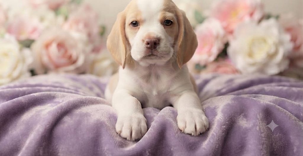 Clotilde, a lemon and white Alamo Beagles puppy